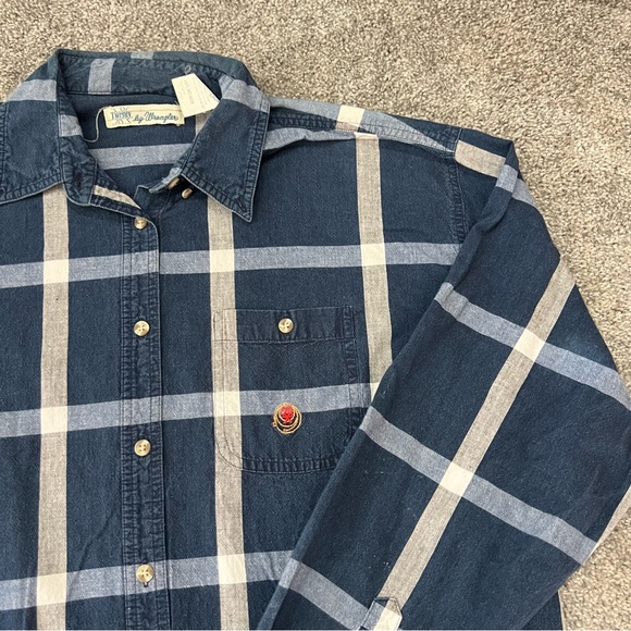 Vintage wrangle top womens XXL blue white plaid button up western rodeo casual - Picture 2 of 11